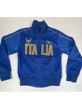 Italia Soccer Boys 5/6 Blue Full Zip Track Jacket Gold Foil Logo